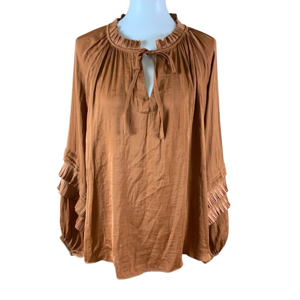 Women's Rust Tie-Neck Peasant Blouse